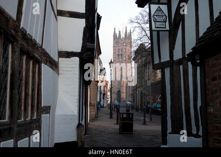 St. Mary`s Church from Castle Street at dawn, Warwick, Warwickshire, UK Stock Photo